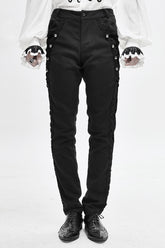 Black Punk Gothic With Side Bottons And Side Flocking Wedding Mens Pants